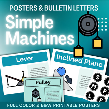 Preview of Simple Machine NGSS Posters - Color & B&W Printables + Bulletin Letters