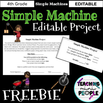 Preview of Simple Machine Project for Kids | Editable | Force and Motion Unit | Homework
