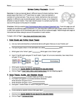 Preview of Simple Machine Web Quest- Gears!