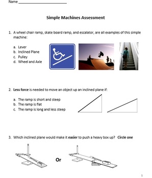 Preview of Simple Machines Assessment (with visuals) & Answer Key & Smart Board--Grades 3-5