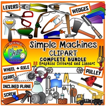 Preview of Simple Machines Clipart- Levers, Wedges, Wheel & Axle, Inclined Planes, Pulley
