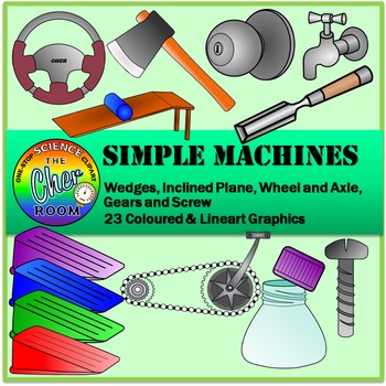 Preview of Simple Machines Clipart (Inclined Plane, Wheels and Axle, Gears, Screw, Wedges)