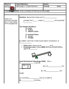 Preview of Simple Machines Cornell Annotated NOTES