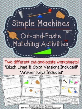 Simple Machines Cut and Paste Matching Activities | TpT