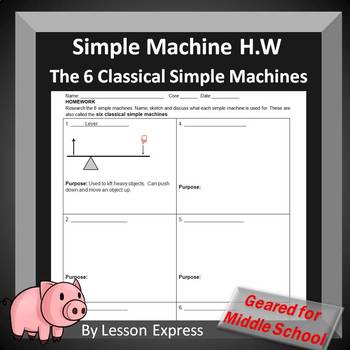 Preview of Simple Machines Homework Worksheet