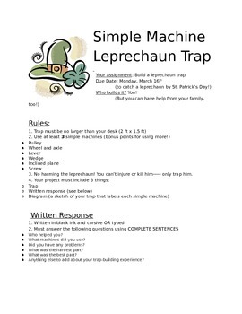 Preview of Simple Machines Leprechaun Trap Project