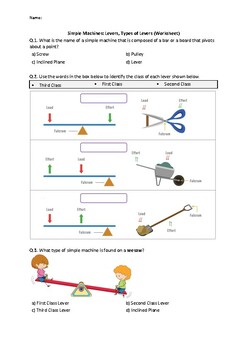 Preview of Simple Machines: Levers, Types of Levers - Worksheet | Easel & Printable PDF