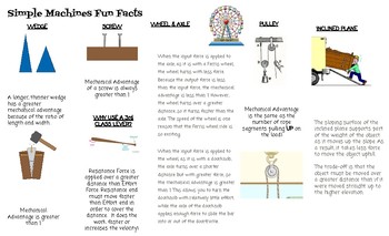 Preview of Simple Machines/Mechanical Advantage Fun Facts