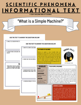 Preview of Simple Machines PDF + Digital Guided Reading Activity