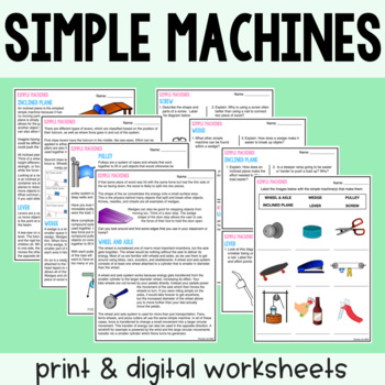 Preview of Simple Machines - Reading Comprehension Worksheets