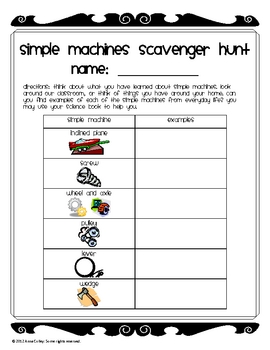 Simple Machines Scavenger Hunt - ELL ESOL LEP NEP ESL by Anna Colley