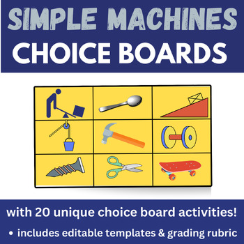 Preview of Simple Machines Science Choice Board & Rubric with Editable Templates