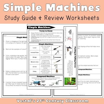 Preview of Simple Machines Study Guide and Review Worksheets - VA SOL 3.2 {PDF & Digital}