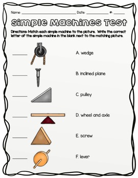 Simple Machines TEST by Pocketful of Primary | Teachers Pay Teachers
