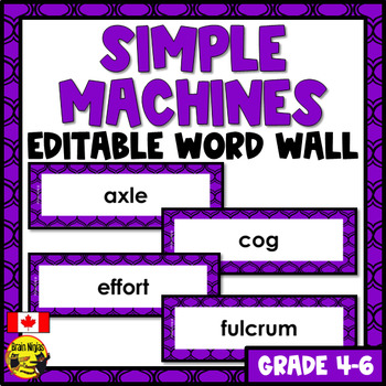 Preview of Simple Machines Vocabulary | Editable Word Wall | Wheels and Levers