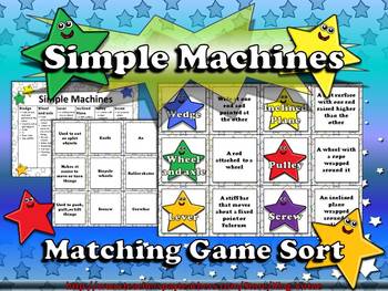 Preview of Simple Machines (Wedge, Pulley, Screw, etc.) Matching Game Sort