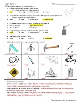 Simple Machines Worksheet by Sparkling Science | TpT