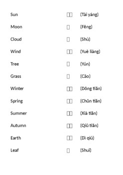 Preview of Simple Mandarin words matching_Nature