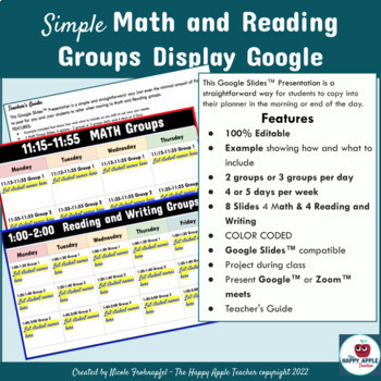 Preview of Simple Math and Reading Groups Google Slides™ Editable