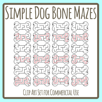 Dog or Puppy Pet Animal Mazes with Answers - Dog's Bone Maze Clip Art