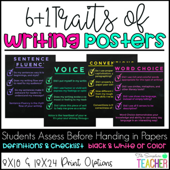 Preview of Simple/Modern Secondary 6 + 1 Traits of Writing Posters-Grades 6-12