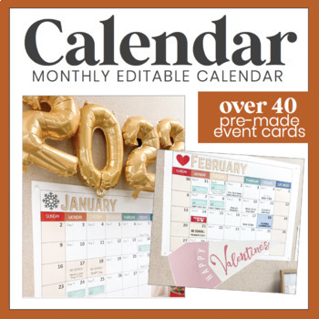 Preview of Simple + Modern Editable Monthly Calendar