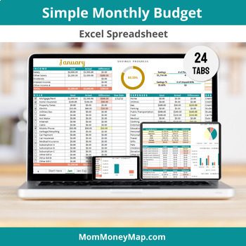 Preview of Simple Monthly Budget Excel Spreadsheet