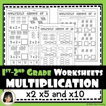 Preview of Simple Multiplication Worksheets with pictures - skip counting by 2, 5 and 10