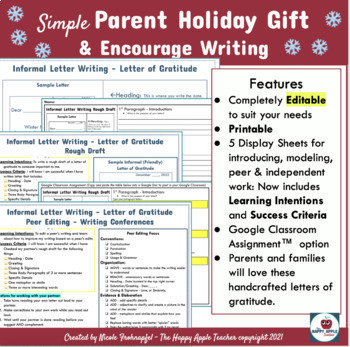 Preview of Simple Parent Holiday Gift & Writing Lesson - Printable - Editable