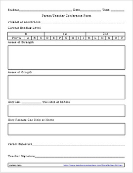 Simple Parent Teacher Conference Form by Ashley Stickley | TpT