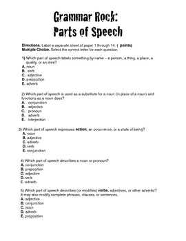 speech parts quiz simple outline template rock grammar school teachers