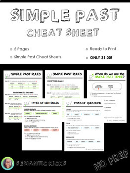 Preview of Simple Past Cheat Sheet Reference Guide | NO PREP