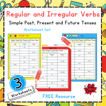 Preview of Simple Past, Present and Future Tense Regular and Irregular Verbs Worksheet Set