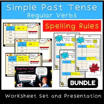 Preview of Simple Past Regular Verbs Spelling Rules Worksheets and Presentation Bundle