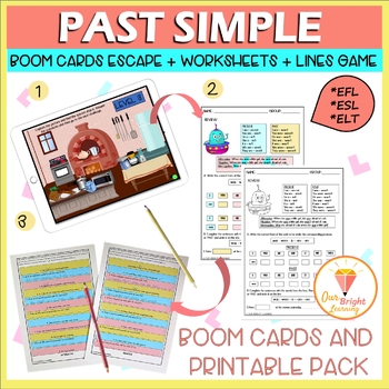 Preview of Simple Past | Tense | ESCAPE ROOM | BOOM Cards | Worksheets | Fun Lines Game