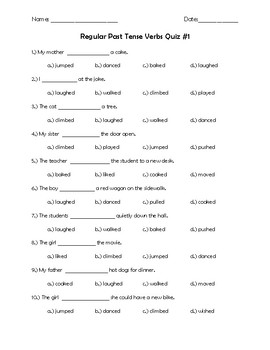 regular past tense verbs quiz 1 by teacher chips school