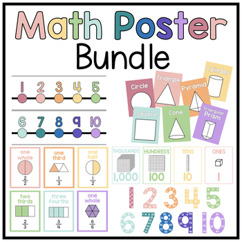 Preview of Simple Pastel Rainbow Math Poster Bundle