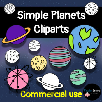 Preview of Simple Planets Color and Black & White Clipart, Commercial Use