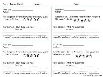 Preview of Simple Poetry Rating Sheet for Elem/Intermediate