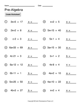 Simple Pre-Algebra Worksheet Maker - Create Infinite Math ...