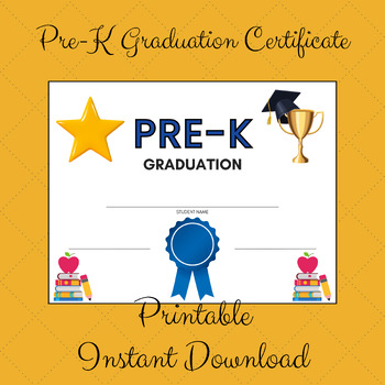 Preview of Simple Pre-K Graduation Diploma Certificate Instant Download