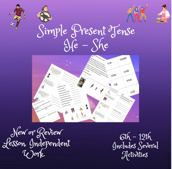 Preview of Simple Present (He-She) New or Review. Sub Day or Independent Work ELL Beginners