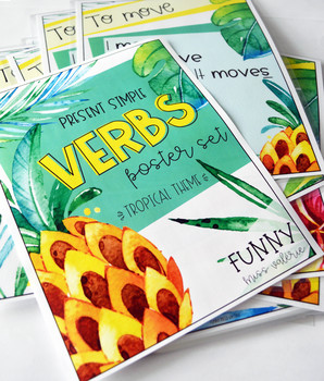 Preview of Verbs Poster Set - Tropical Theme - (Present Simple)