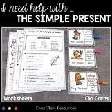 Simple Present Worksheets and Clothespin Clip Cards