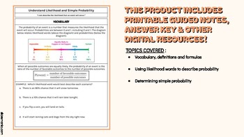 Preview of Simple Probability & Determining Likelihood - PRINTABLE GUIDED NOTES