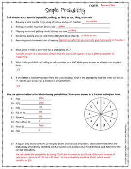 simple probability worksheet aligned to ccss 7 sp c 5 and 7 sp c 7 a