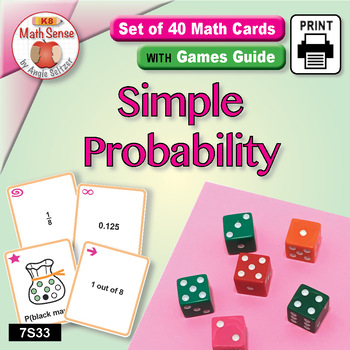 Preview of Simple Probability with Dice, Marbles, Spinner: Math Card Games Activities 7S33