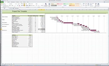 Preview of Simple Project Plan in MS Excel with Gantt Chart