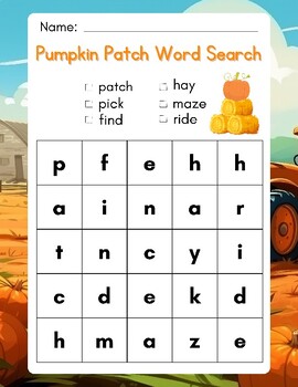 Preview of Simple Pumpkin Patch Fall Theme Word Search: Preschool, Kindergarten, Elementary