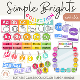 Simple Rainbow Brights Classroom Decor Bundle | EDITABLE